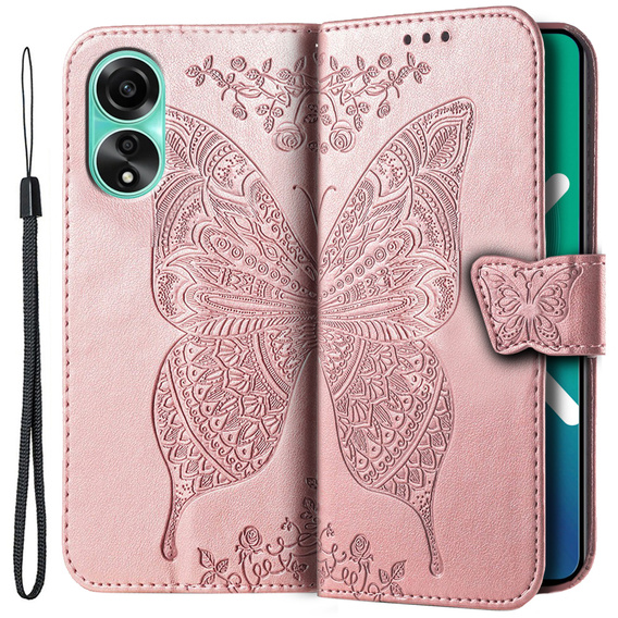 Klopové pouzdro pro Oppo A98 5G, Butterfly, růžové rose gold