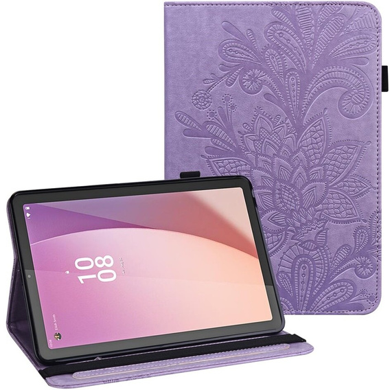 Pouzdro s klopou pro Lenovo Pad M9, flower, fialové