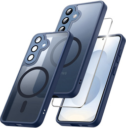 Pouzdro pro Samsung Galaxy S25+ Plus, pro MagSafe, ERBORD Matt Case, tmavě modrý + sklo na displej