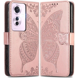 Klopové pouzdro pro Oppo Reno 11F 5G, Butterfly, růžové rose gold