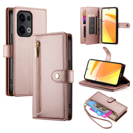 Klopové pouzdro pro Oppo Reno 13 5G, Wallet Zipper Pocket, růžové