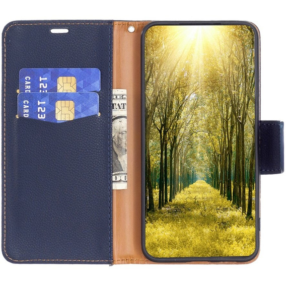 Klopové pouzdro pro Samsung Galaxy A55 5G, Wallet Litchi Leather, tmavě modrý