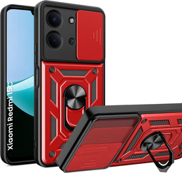 Pancéřové pouzdro pro Xiaomi Redmi 15C 4G/LTE, s ochranou fotoaparátu, se stojánkem, červené