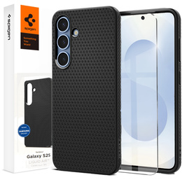 Pouzdro Spigen pro Samsung Galaxy S25+ Plus, Liquid Air, černé + 9H tvrzené sklo
