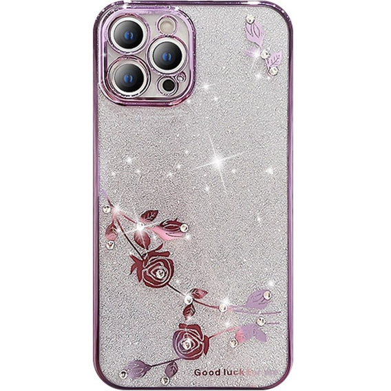Pouzdro pro iPhone 13 Pro, Glitter Flower, fialové