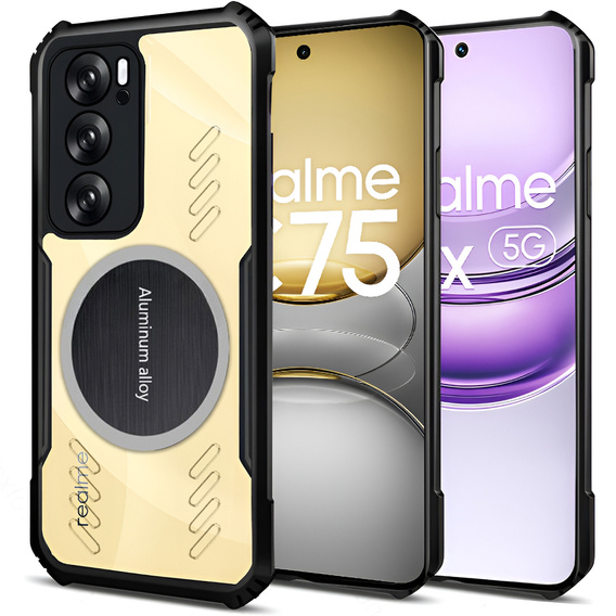 Pouzdro pro Realme 14X / Realme C75, s magnetickou fólií, transparentní / černé