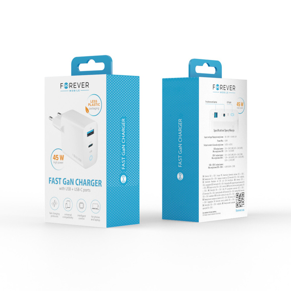 Síťová nabíječka GaN 45 W USB-C + USB