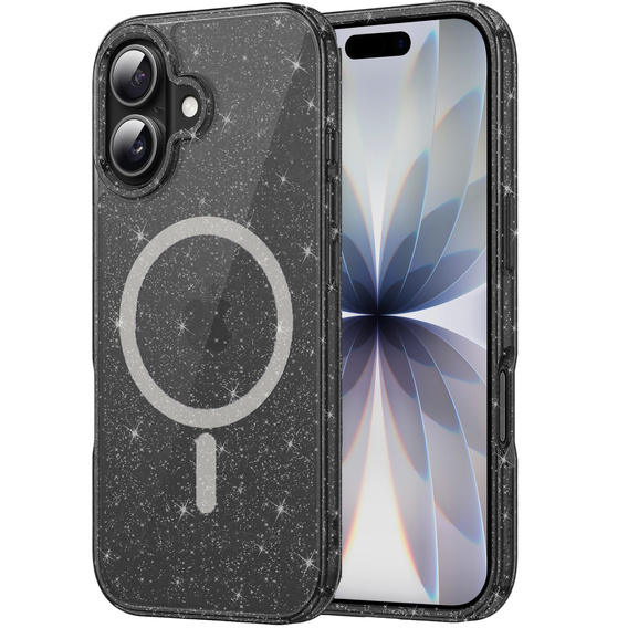 Pouzdro pro iPhone 17, pro MagSafe, třpytivé, průsvitné černé
