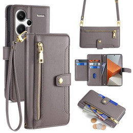 Klopové pouzdro pro Xiaomi Redmi Note 13 Pro+, Wallet Zipper Pocket, šedé