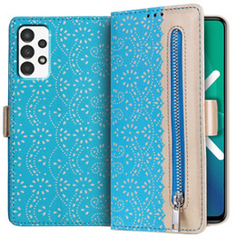 Flipové pouzdro pro Samsung Galaxy A33 5G, Wallet Pocket Zipper Lace, modré