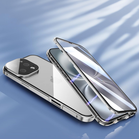 Pouzdro pro iPhone 16 Pro Max, Magnetic Dual Glass, stříbrné