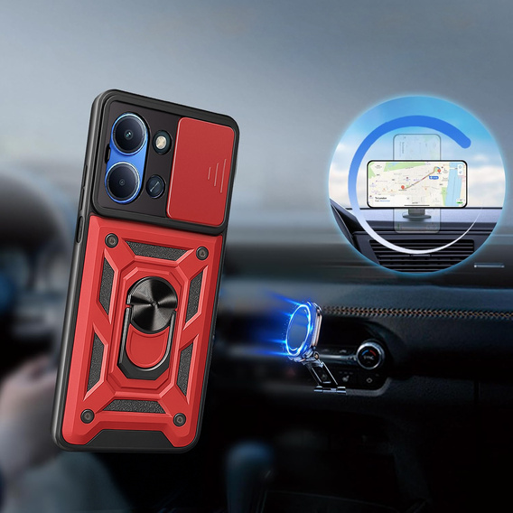 Pancéřové pouzdro pro Xiaomi Redmi 15C 4G/LTE, s ochranou fotoaparátu, se stojánkem, červené