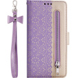 Flipové pouzdro pro Samsung Galaxy A14 4G/5G, Wallet Pocket Zipper Lace, fialové