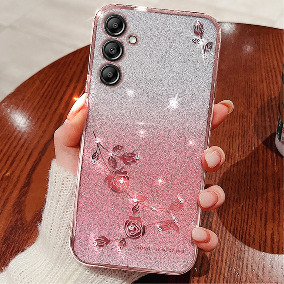 Pouzdro pro Samsung Galaxy S24, Glitter Flower, růžové rose gold
