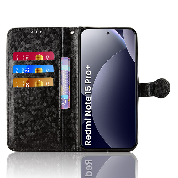 Pouzdro s klopou Wallet Rhombus pro Xiaomi Redmi Note 15 Pro Plus 5G / Poco M8 Pro 5G