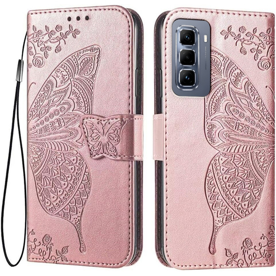 Klopové pouzdro pro Infinix Hot 50 Pro 4G, Butterfly, růžové rose gold