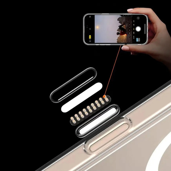 Pouzdro ERBORD MagSafe pro iPhone 16 Pro, aktivní tlačítko, průhledné + sklo na displej