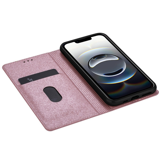 Flipové pouzdro pro iPhone 16E, Card Slot Glittery, růžové