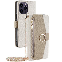 Flipové pouzdro Wallet Zipper Pocket pro iPhone 14 Pro Max, Wallet Zipper Pocket, se zrcátkem, bílé