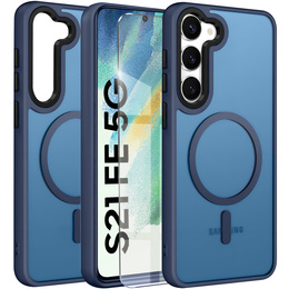 Pouzdro pro Samsung Galaxy S21 FE, pro MagSafe, ERBORD Matt Case, tmavě modrý + sklo na displej