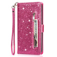 Klopové pouzdro pro Samsung Galaxy A36 5G, Wallet Zipper Pocket Glittery, růžové