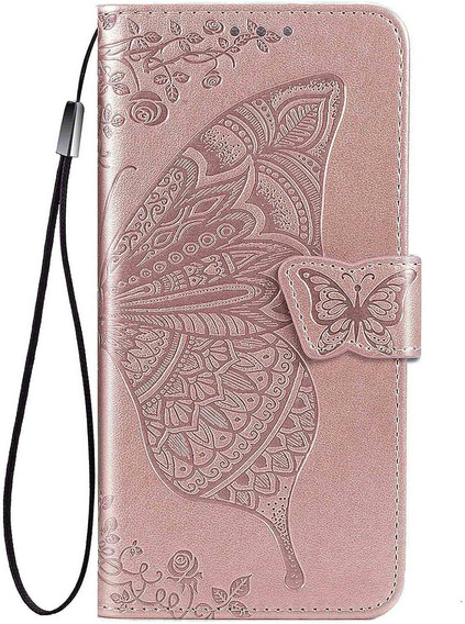 Klopové pouzdro pro Oppo Reno 14F, peněženka, Butterfly, růžové zlato