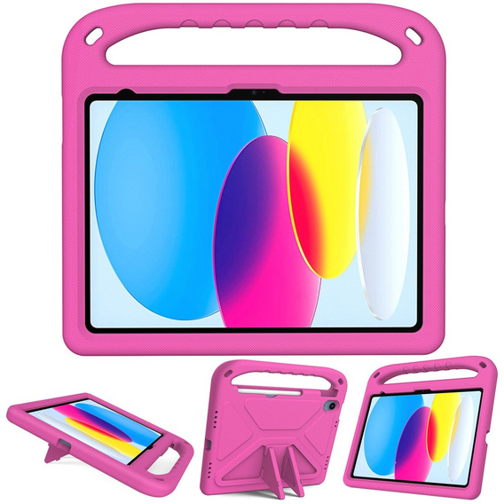 Dětské pouzdro pro iPad 11" 2025 A16 (11 gen.) / iPad 10.9" 2022 (10 gen.), s rukojetí, růžové