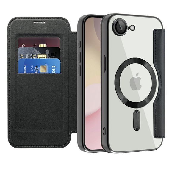 Klopové pouzdro pro iPhone 16E, RFID Wallet MagSafe CamShield, černé