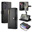 Klopové pouzdro pro Samsung Galaxy S25, Wallet Zipper Pocket, černé