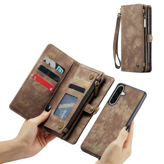 CASEME pouzdro pro Samsung Galaxy A56 5G, Retro Leather Wallet, s páskem, hnědé