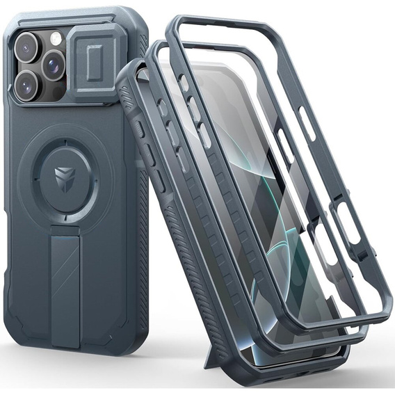 Pancéřové pouzdro pro iPhone 16 Pro Max, Dexnor CamProtect MagSafe, modré (dva rámečky)