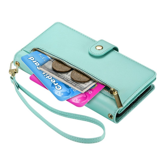 Klopové pouzdro pro Samsung Galaxy A56 5G, Wallet Zipper Pocket, zelené