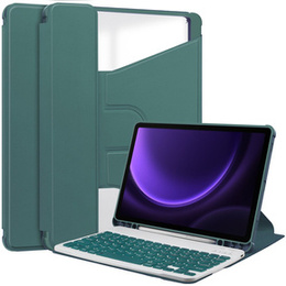 Pouzdro s klávesnicí pro Samsung Galaxy Tab S9 FE+ Plus, Rotary 360° Leather, tmavě zelené