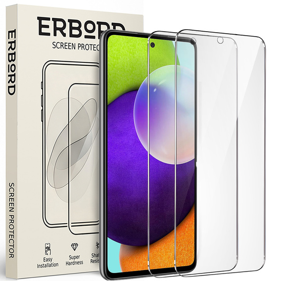 2x tvrzené sklo pro Samsung Galaxy A52 / A52s, ERBORD 9H Hard Glass na displeji