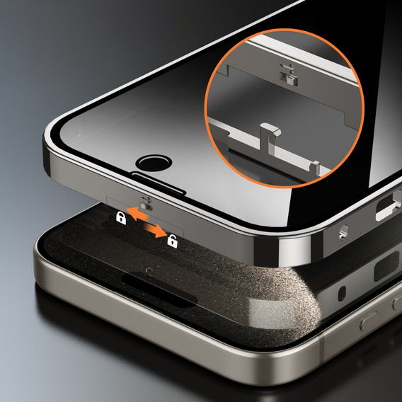 Pouzdro pro iPhone 15 Pro Max, Privacy Dual Glass, pro MagSafe, stříbrné