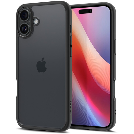 Pouzdro Spigen pro iPhone 16, Ultra Hybrid, transparentní / černé + 9H tvrzené sklo