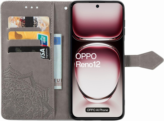 Klopové pouzdro pro Oppo Reno 12, Mandala, šedé