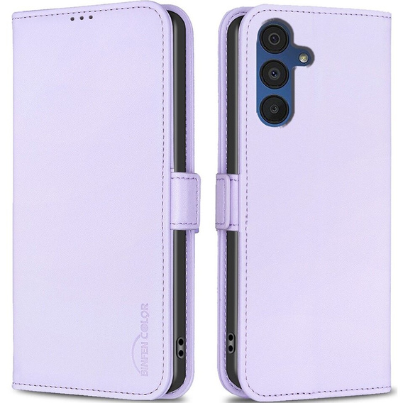 Klopové pouzdro pro Samsung Galaxy A15, BINFEN Wallet, fialové + 9H sklo 