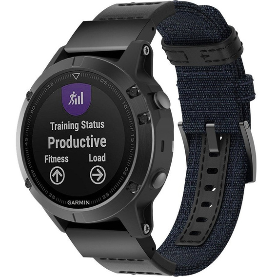 Pasek Canvas+Leather do Garmin Fenix 5/6/7 Pro Forerunner 935/945/955 - Blue
