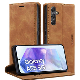 Pouzdro pro Samsung Galaxy A55, ERBORD Vintage peněženka s klopou, hnědé + sklo na displej