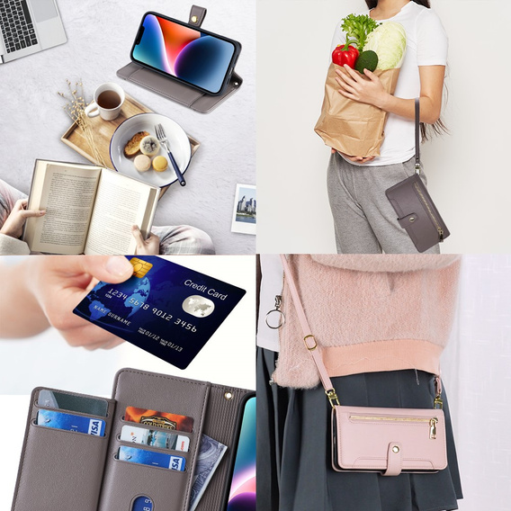 Klopové pouzdro pro Xiaomi Redmi Note 13 Pro+, Wallet Zipper Pocket, šedé