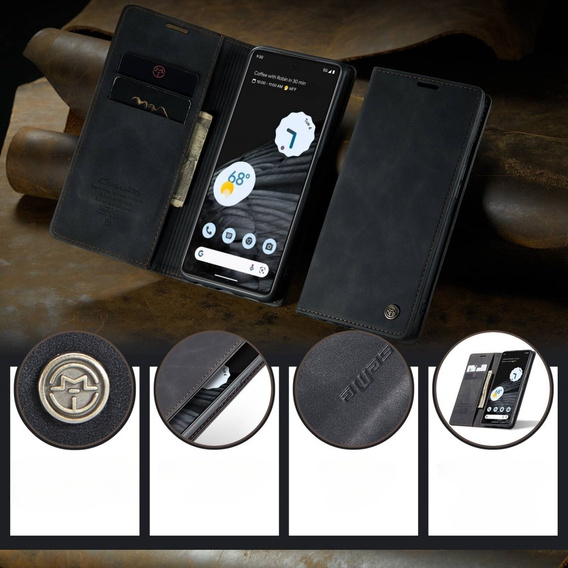 Pouzdro CASEME pro Google Pixel 7, Leather Wallet Case, černé