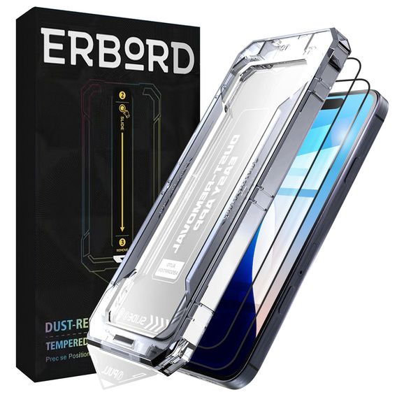 2x tvrzené sklo pro iPhone 16 Pro, ERBORD Easy App Full Screen Protector