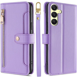Klopové pouzdro pro Samsung Galaxy A25 5G, Wallet Zipper Pocket, fialové