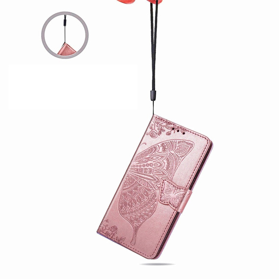 Klopové pouzdro pro Oppo A5 Pro 5G, Butterfly, růžové rose gold