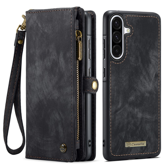 CASEME pouzdro pro Samsung Galaxy A56 5G, Retro Leather Wallet, s páskem, černé