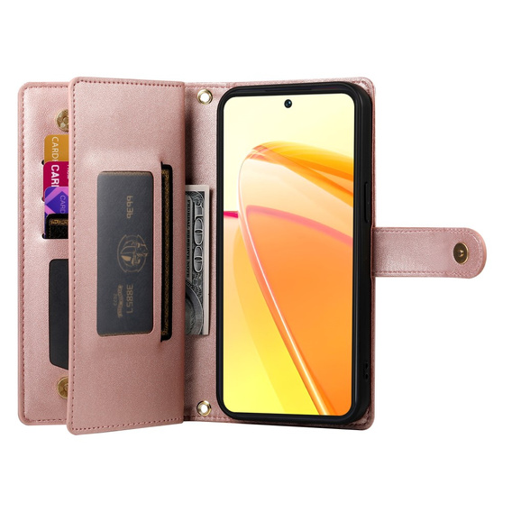 Klopové pouzdro pro Oppo Reno 13 5G, Wallet Zipper Pocket, růžové