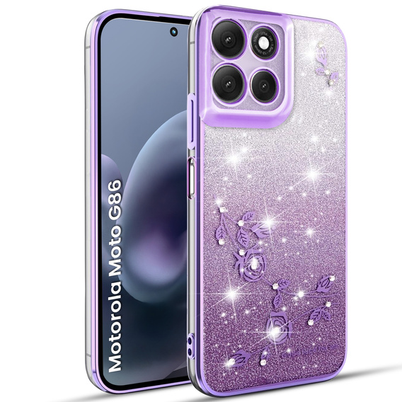 Pouzdro pro Motorola Moto G86 5G, Glitter Flower, fialové