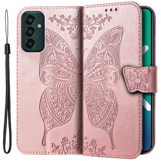 Klopové pouzdro pro Samsung Galaxy M13, Butterfly, růžové rose gold