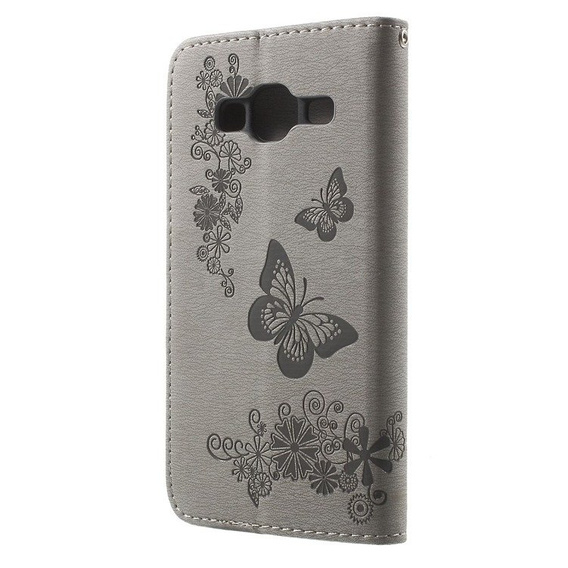 Klopové pouzdro pro Samsung Galaxy J3 2016, Butterfly, šedé